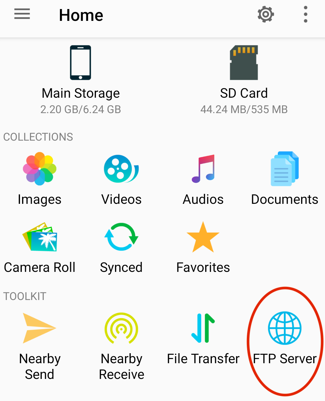 Built-in FTP Server ボタン