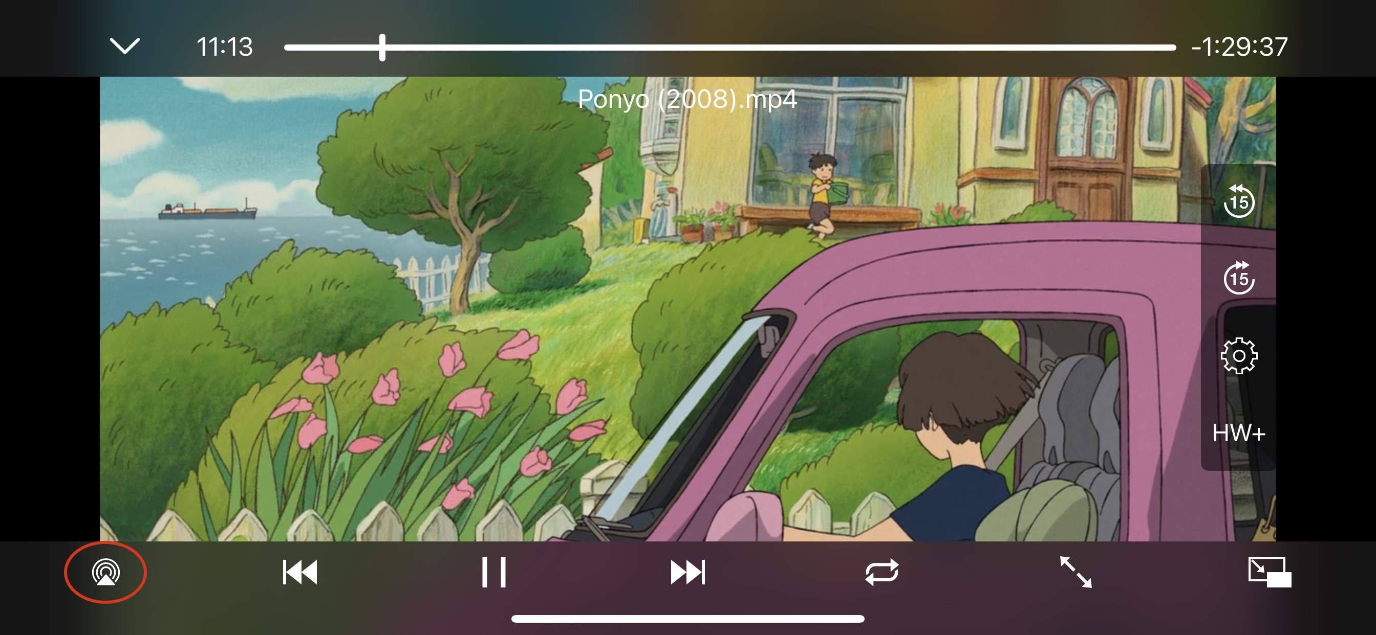 Die AirPlay-Taste im Videoplayer von FE File Explorer