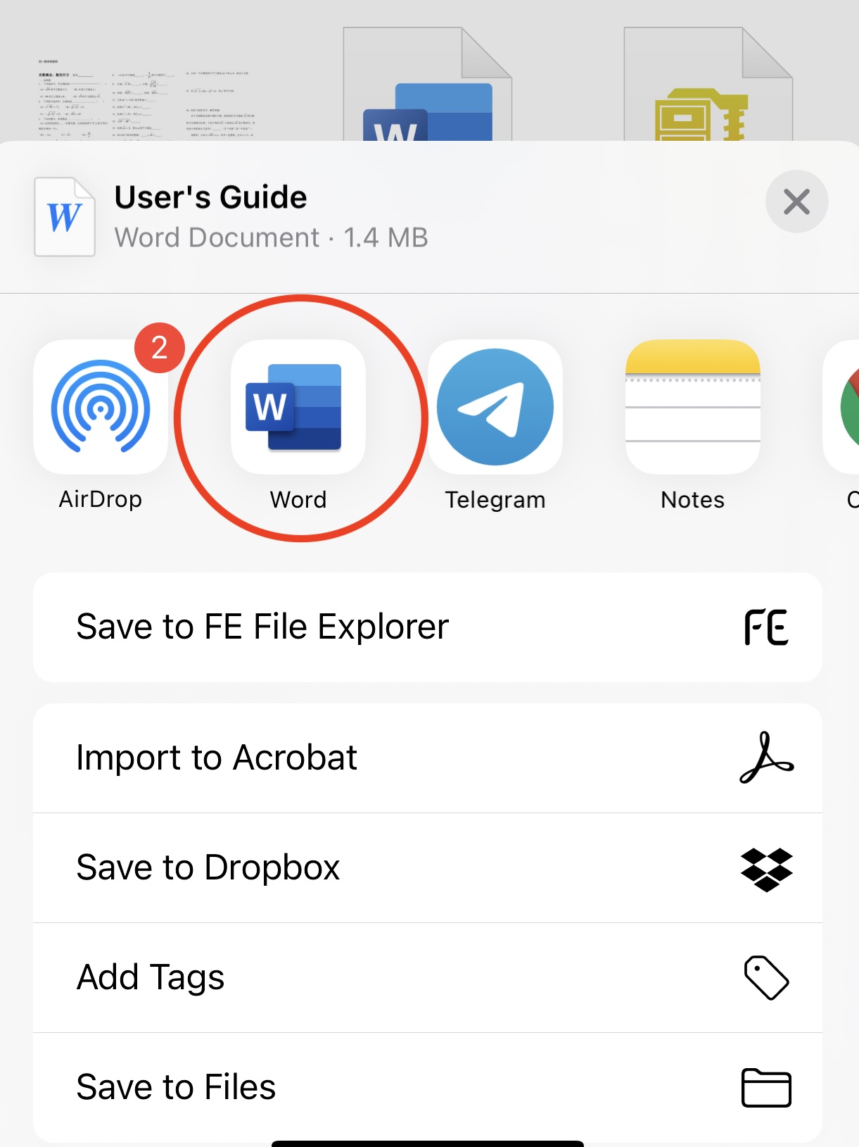 Choosing an app to edit a document