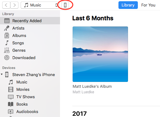 iOS-Gerät in iTunes auswählen