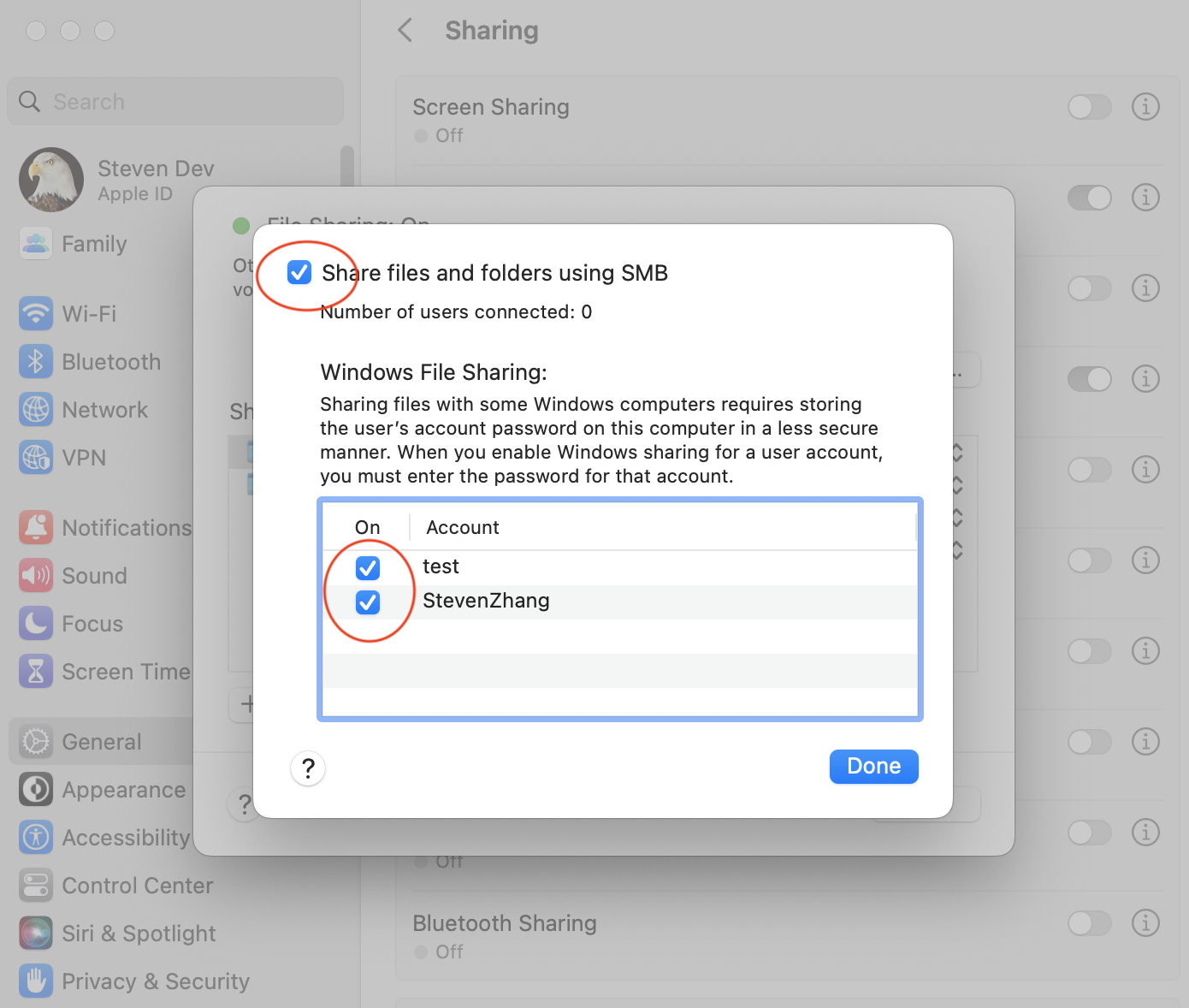 SMB-Optionen für die Dateifreigabe in macOS