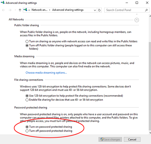 Erweiterte Freigabeoptionen in Windows 10