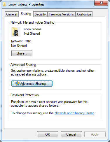 Erweiterte Freigabe in Windows 7