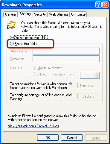 A shared folder in Windows XP