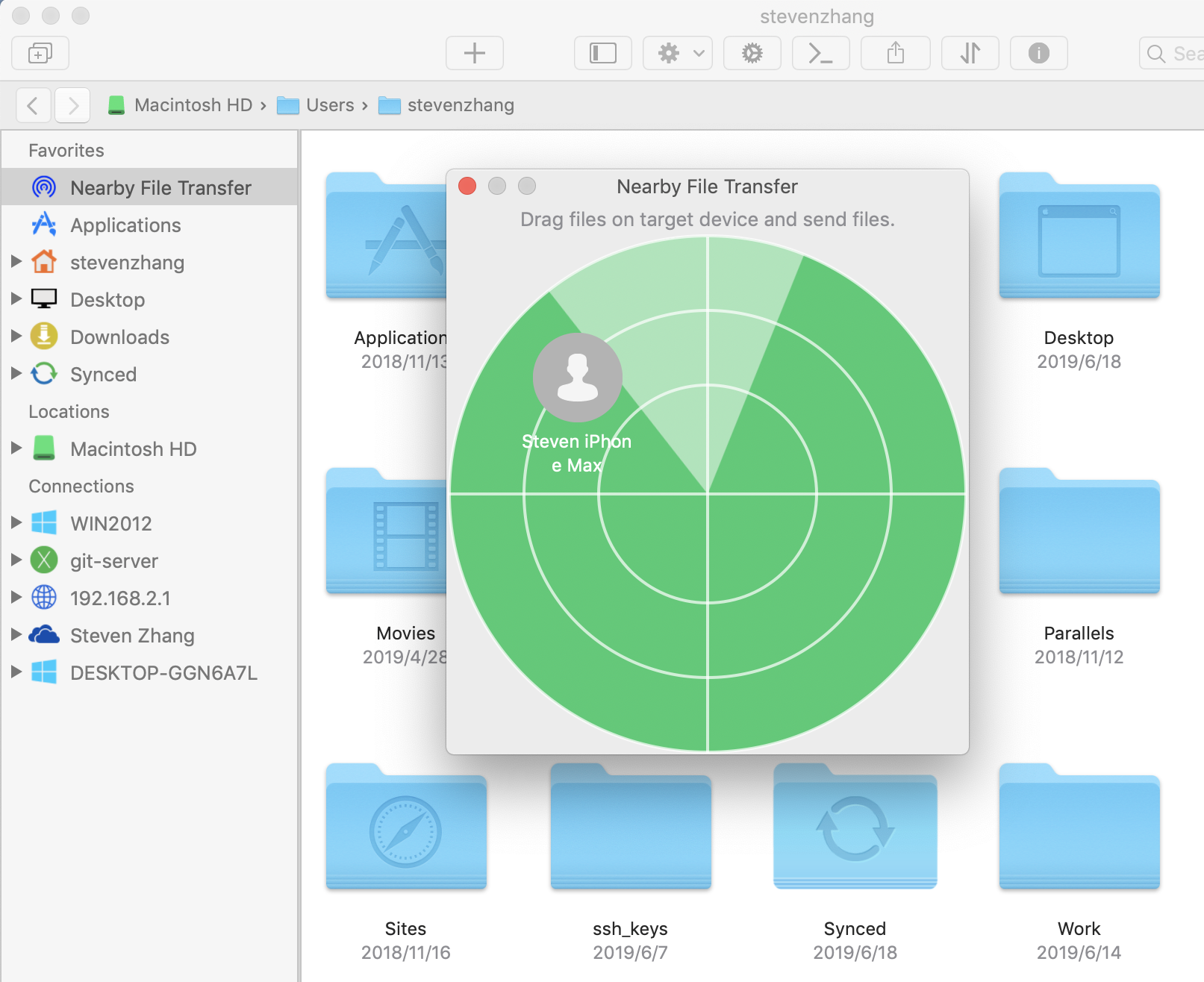 Starting Nearby File Transfer on a Mac