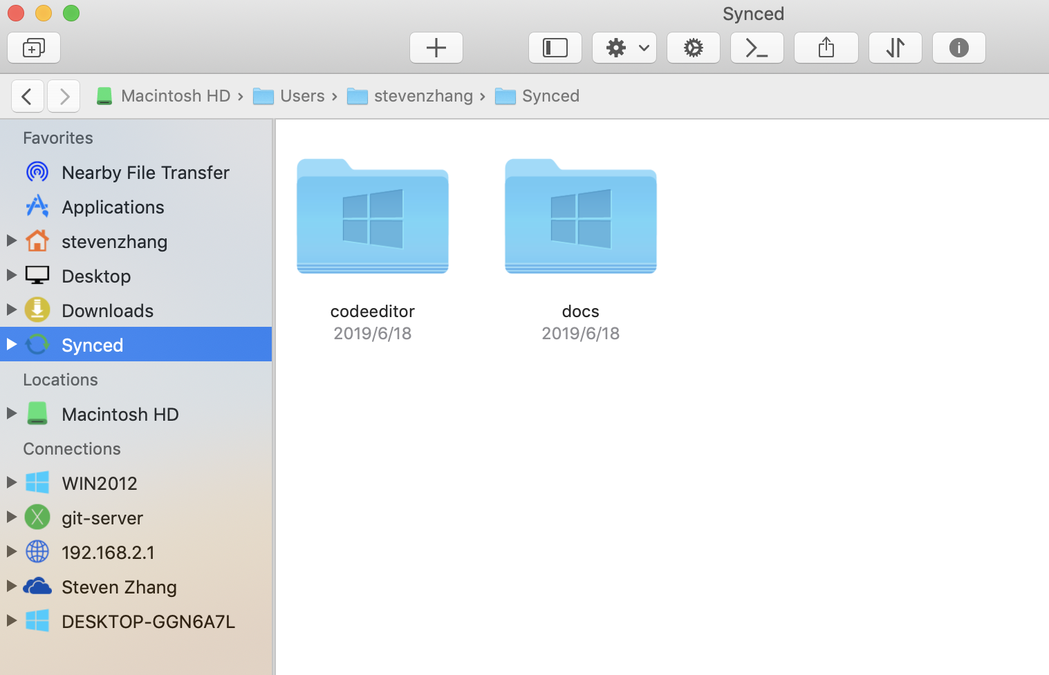 macOS 版 FE File Explorer の Synced フォルダ
