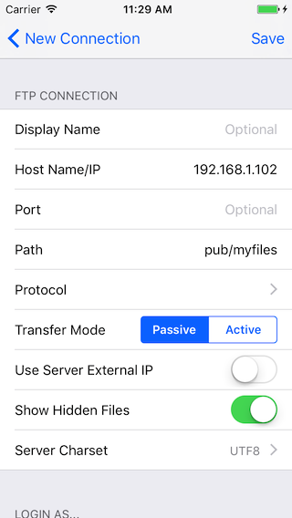 Creating an FTP connection in FTPManager