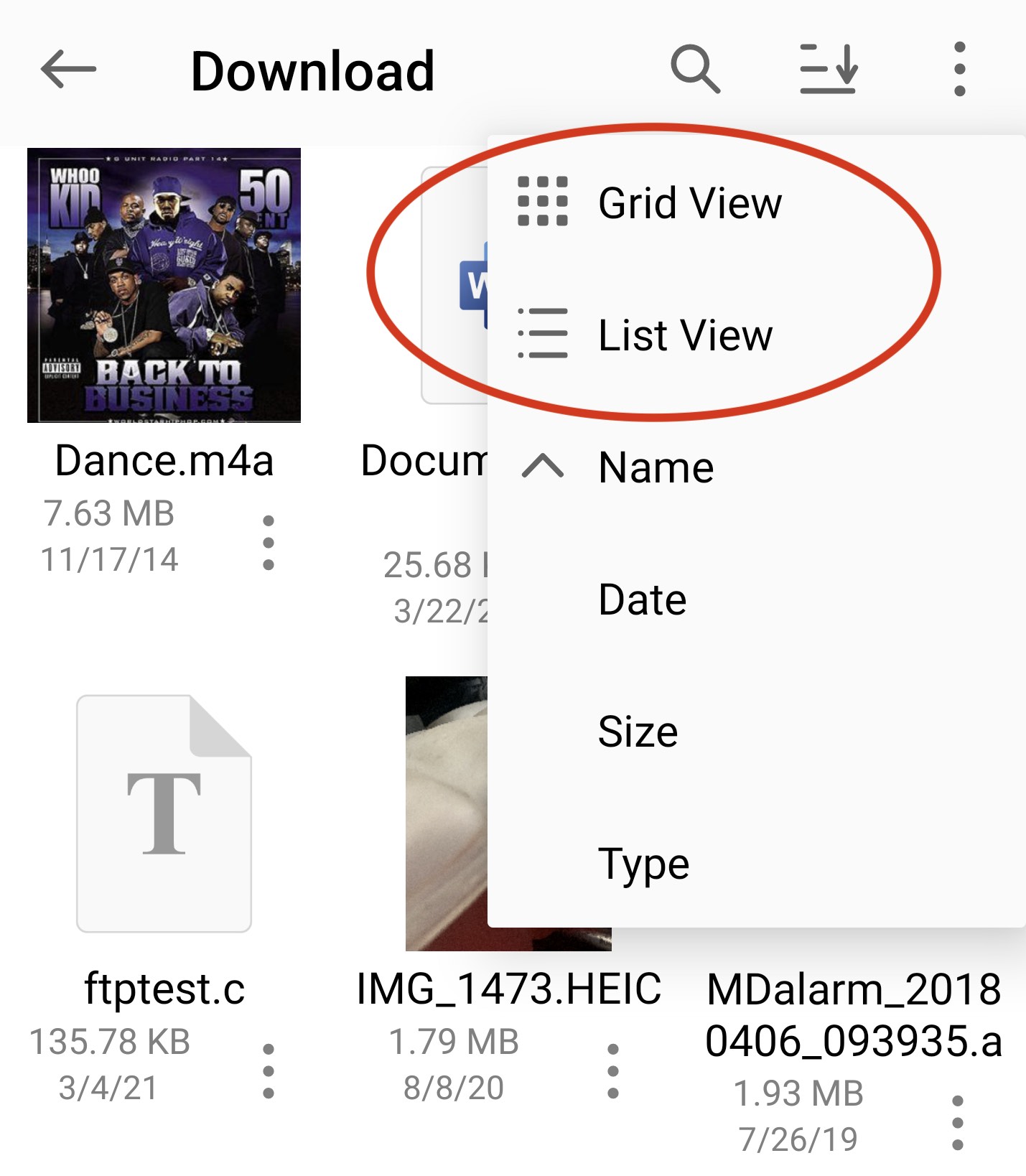 Owlfiles for Android のグリッド表示とリスト表示のコントロール