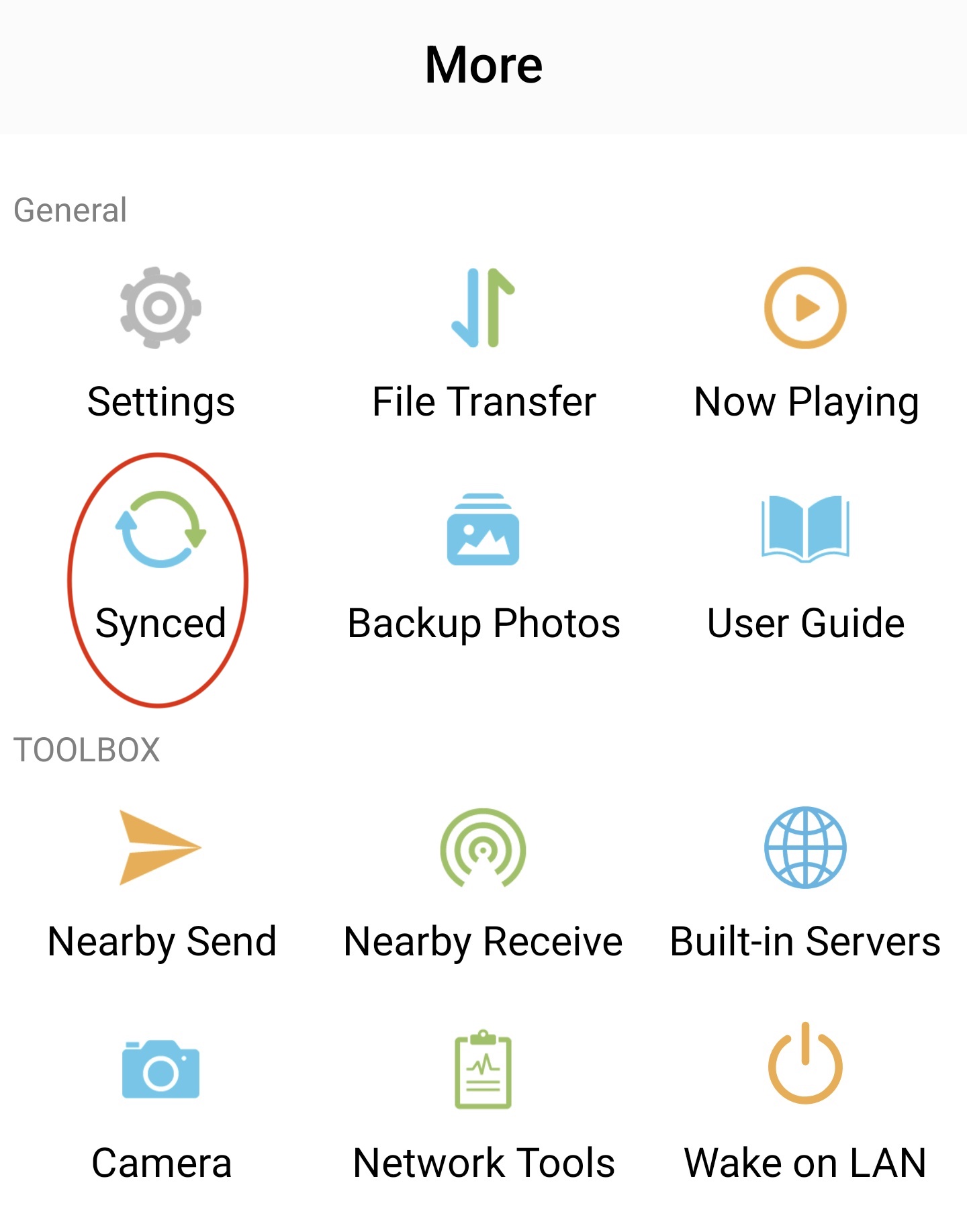 Eintrag „Synchronisiert“ im Tab „Mehr“