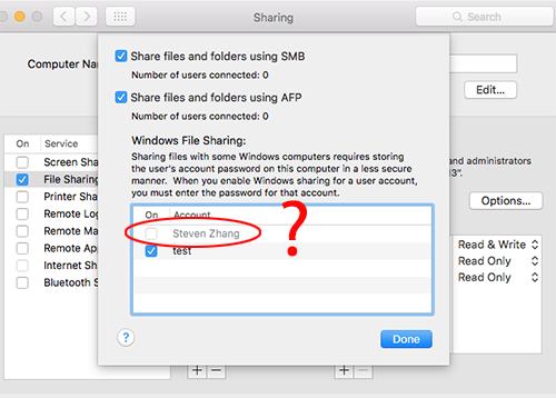 無効になっているmacOSのファイル共有アカウント