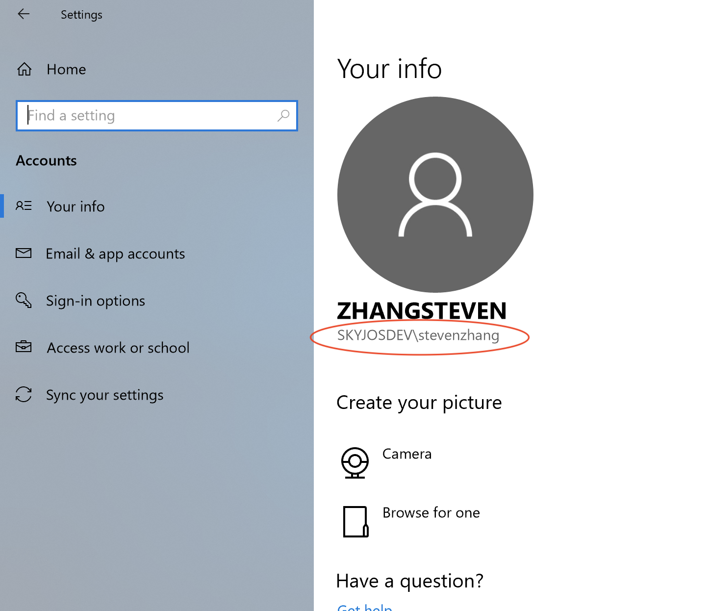 Der Kontoname in den Windows-10-Einstellungen