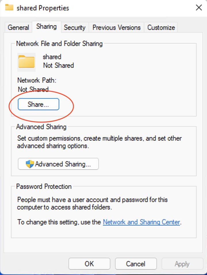 Der Tab „Freigabe“ in den Ordner-Eigenschaften von Windows 11