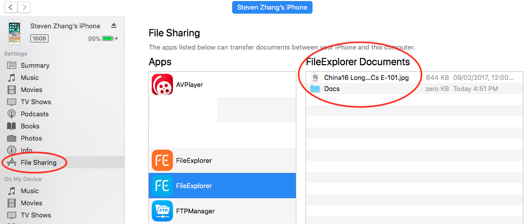 Owlfiles-Dokumente in der iTunes-Dateifreigabe