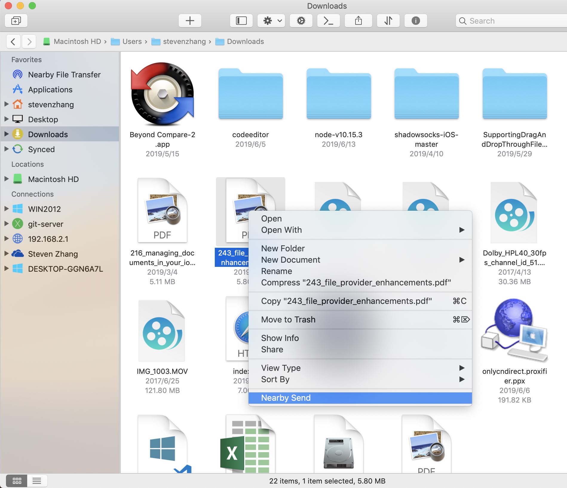 Owlfiles for macOS で Nearby Drop を使ってファイルを送信