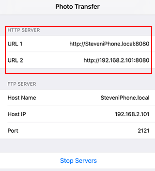 The HTTP server address