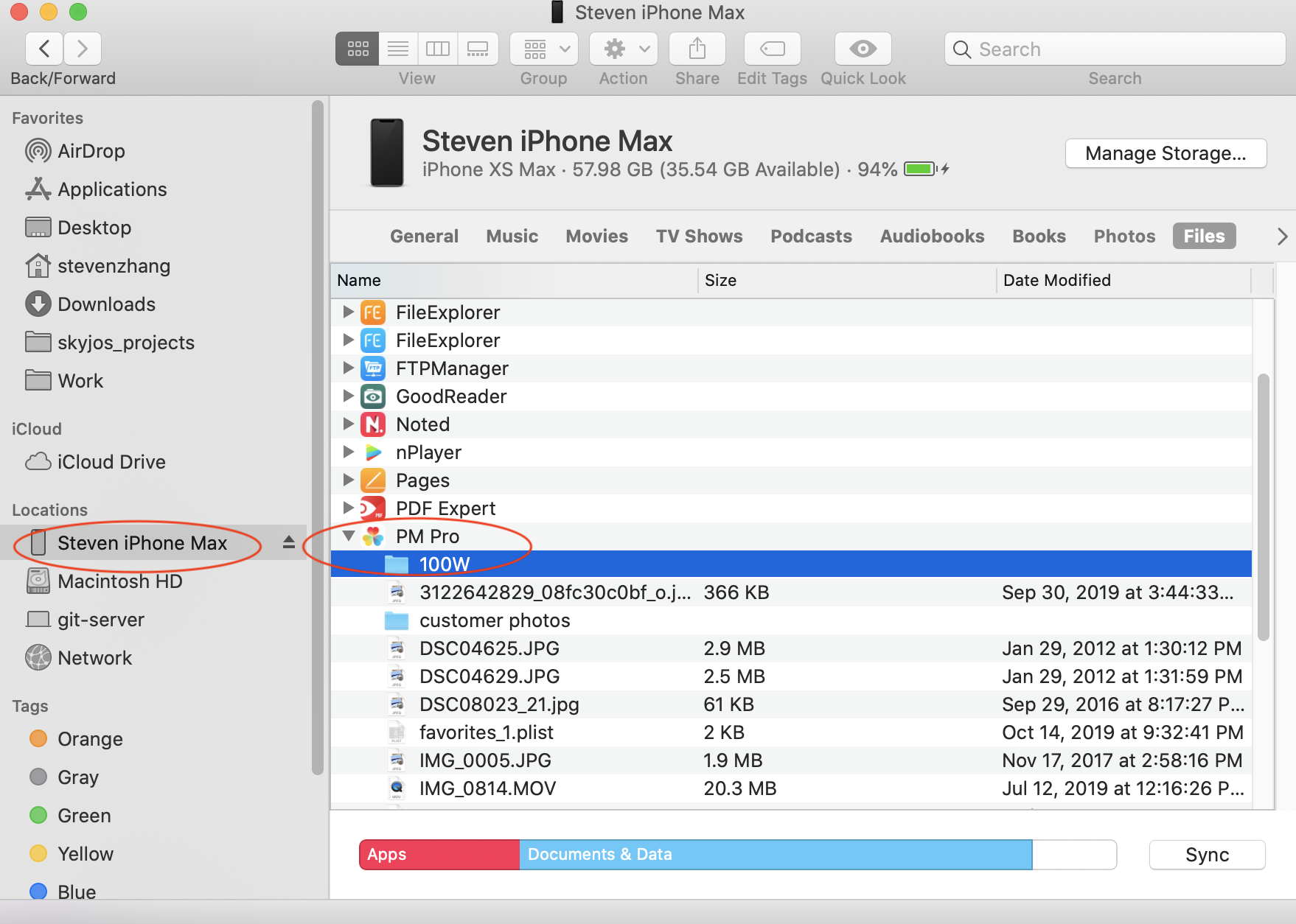 Transferring files in Finder