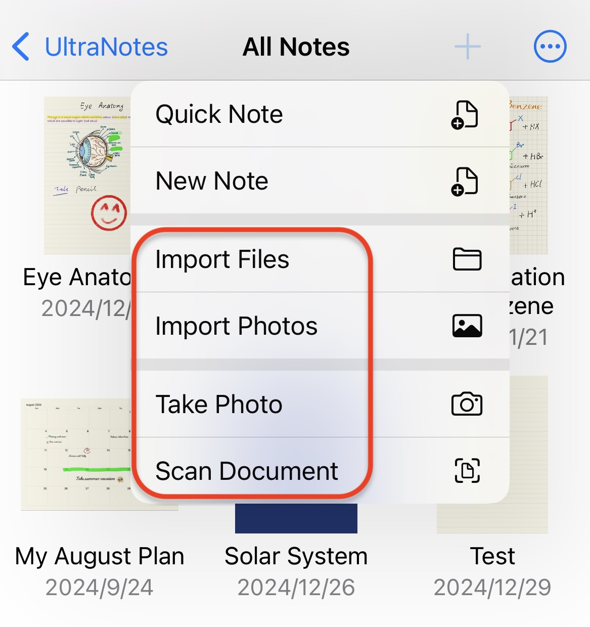 Annotating a PDF in UltraNotes