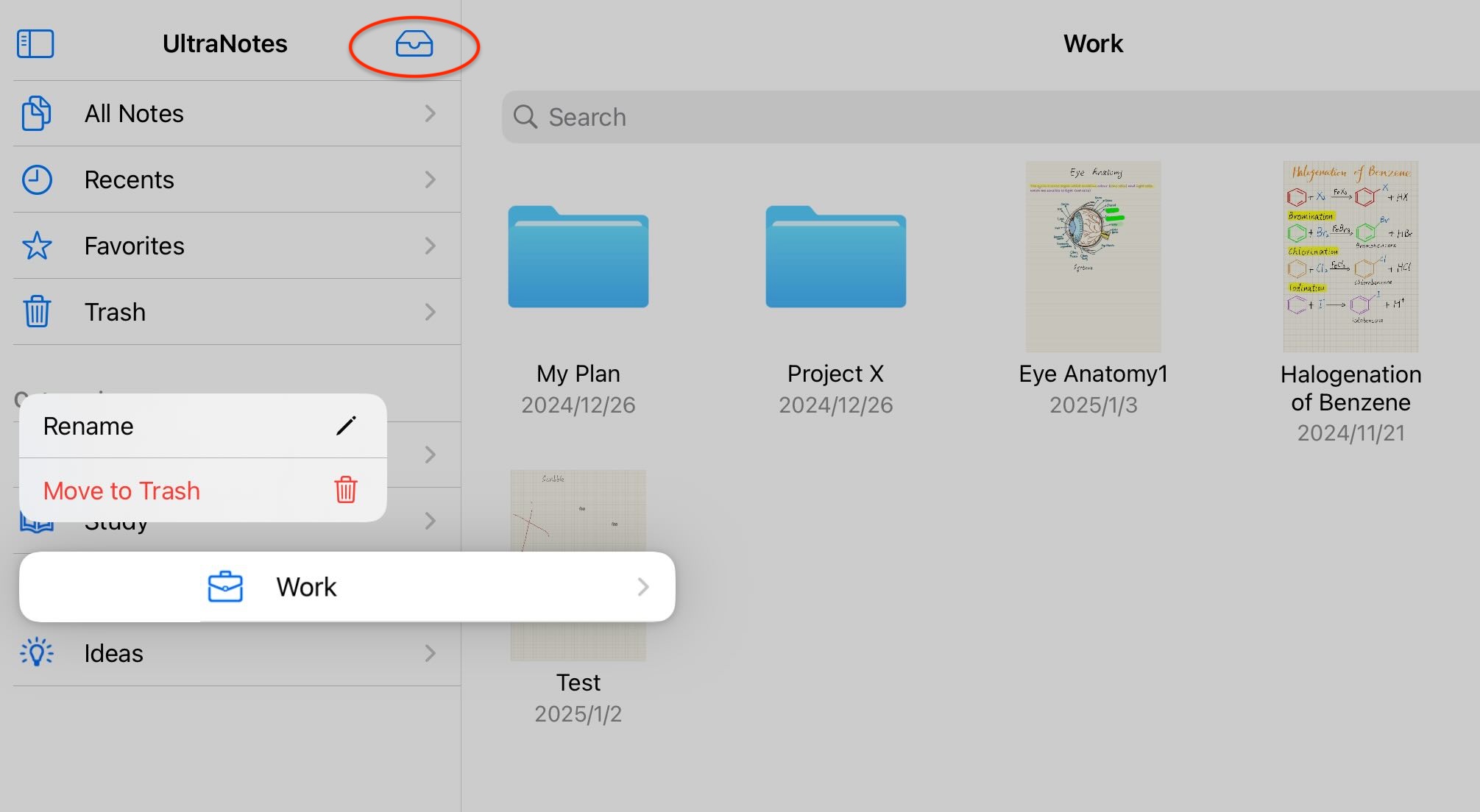 Categories and folders in UltraNotes